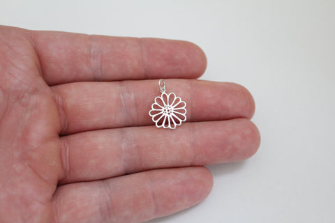 Sterling Silver Openwork Daisy Charm Pendant, Sterling Silver Openwork Daisy Pendant, Silver Openwork Daisy Charm, Silver Daisy Charm