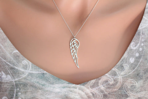 Sterling Silver Large Wing Charm Necklace, Sterling Silver Large Wing Necklace, Silver Large Wing Charm Necklace, Silver Wing Charm Necklace