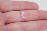 Sterling Silver Moon Charm with Clear Nano Gems, Sterling Silver Clear Nano Gem Moon Charm, Silver Clear Nano Gem Moon Charm, Moon Charm