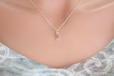 Sterling Silver Diamond Charm with Colorful Nano Gems Necklace, Sterling Silver Colorful Nano Gems Diamond Shaped Necklace, Gem Necklace