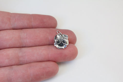 Sterling Silver Pansy Flower Charm, Silver Pansy Flower Charm, Sterling Silver Pansy Flower Pendant, Pansy Flower Pendant, Pansy Charm